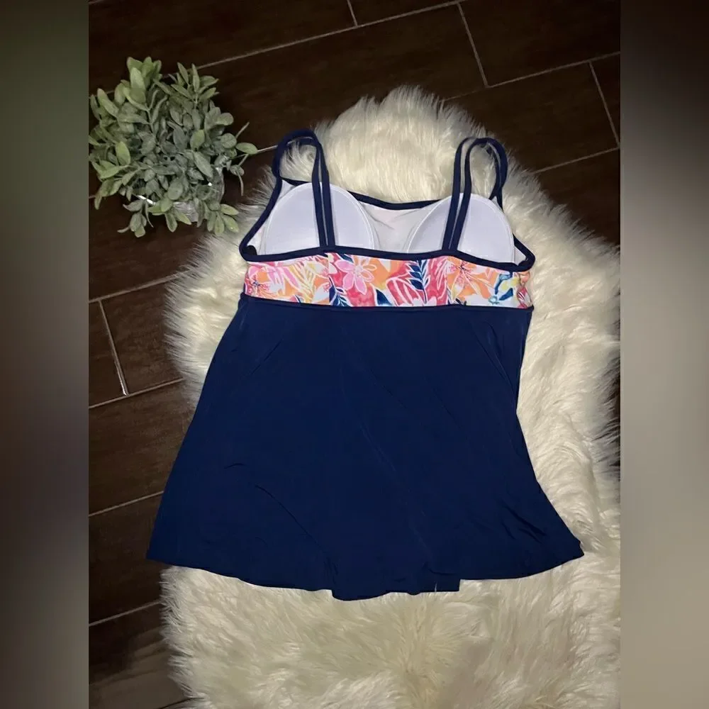 Sonnet Shores floral and Navy blue swim dress sz 20W